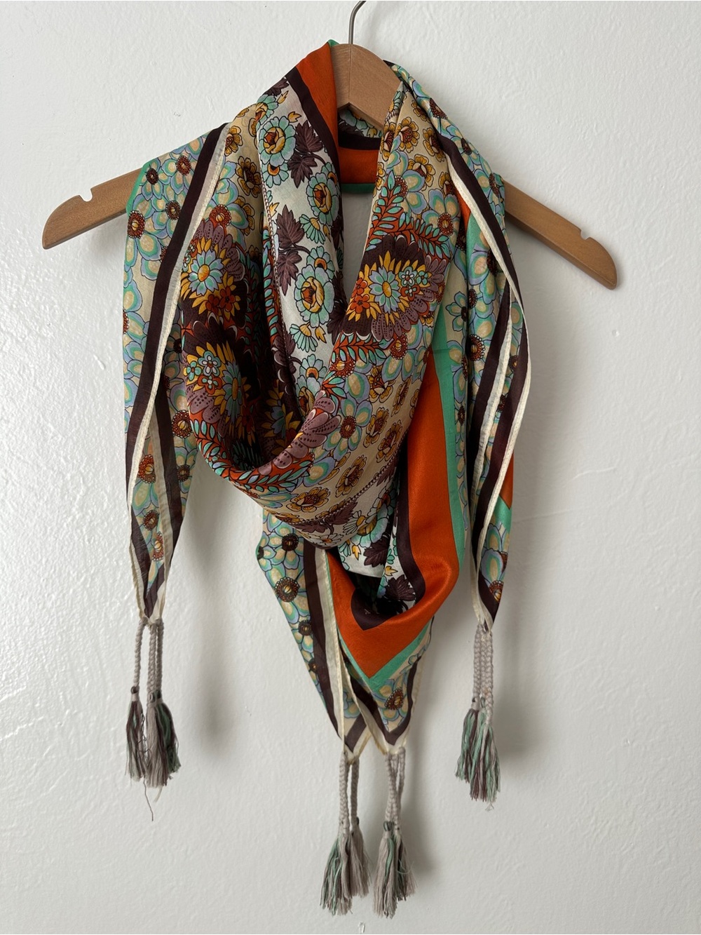 Johnny Was Silk Floral Tassel Scarf